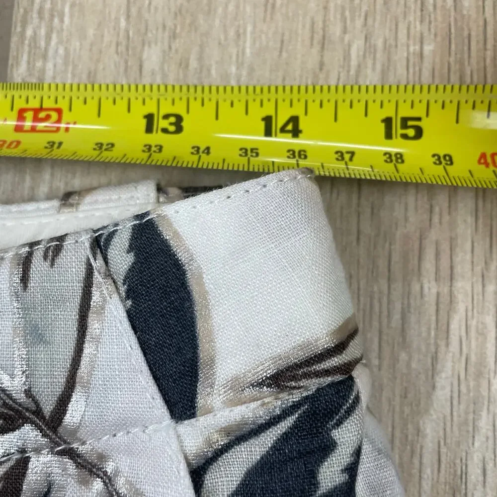 J Crew Linen Pants Womens 2 Ivory Tropical Leaf Print Cropped Lined Resort